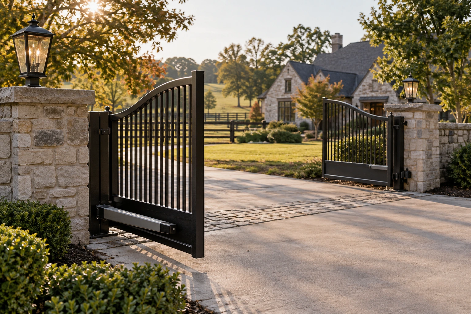 Black steel gate installation for Automatic Metal Gate Installation in Lexington, KY