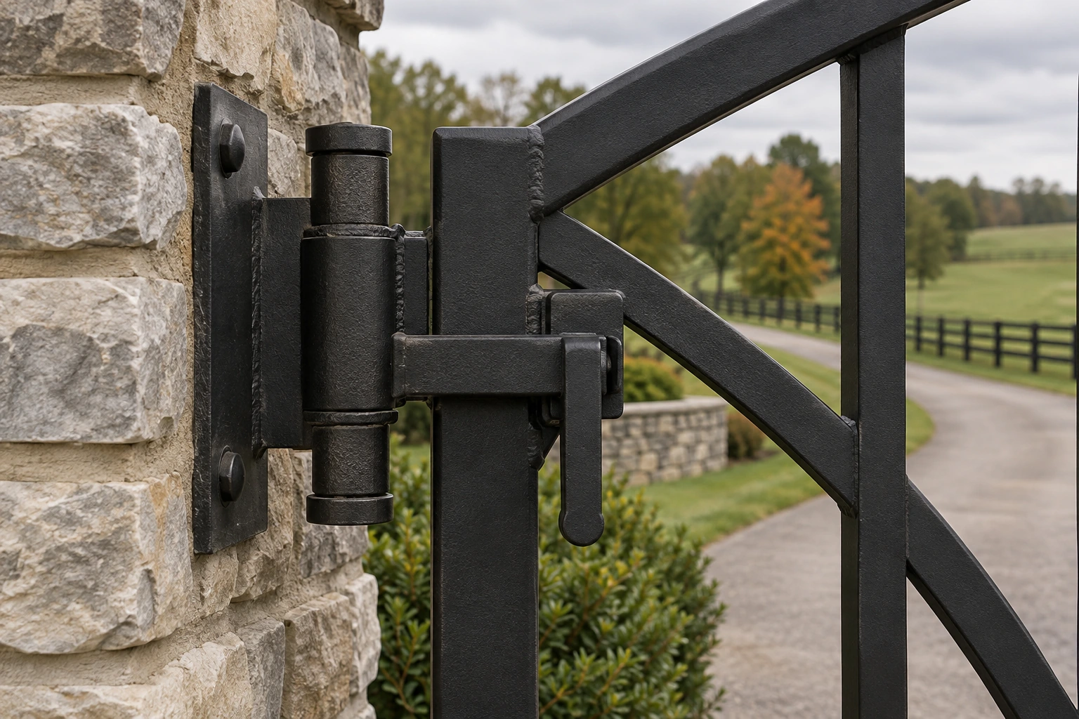 Close-up hardware detail for Driveway Metal Gates in Lexington, KY