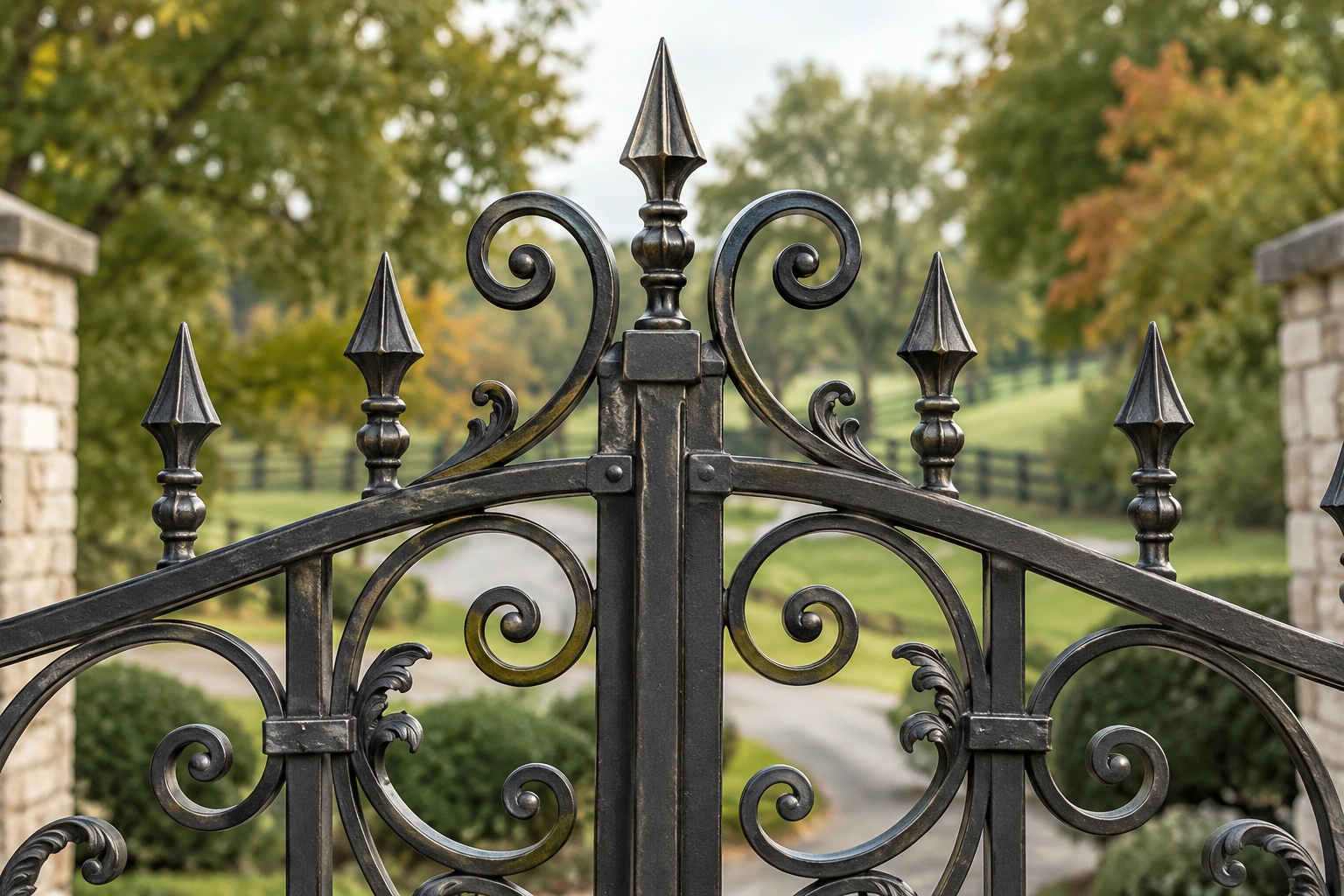 Close-up hardware detail for Estate Metal Gates in Lexington, KY