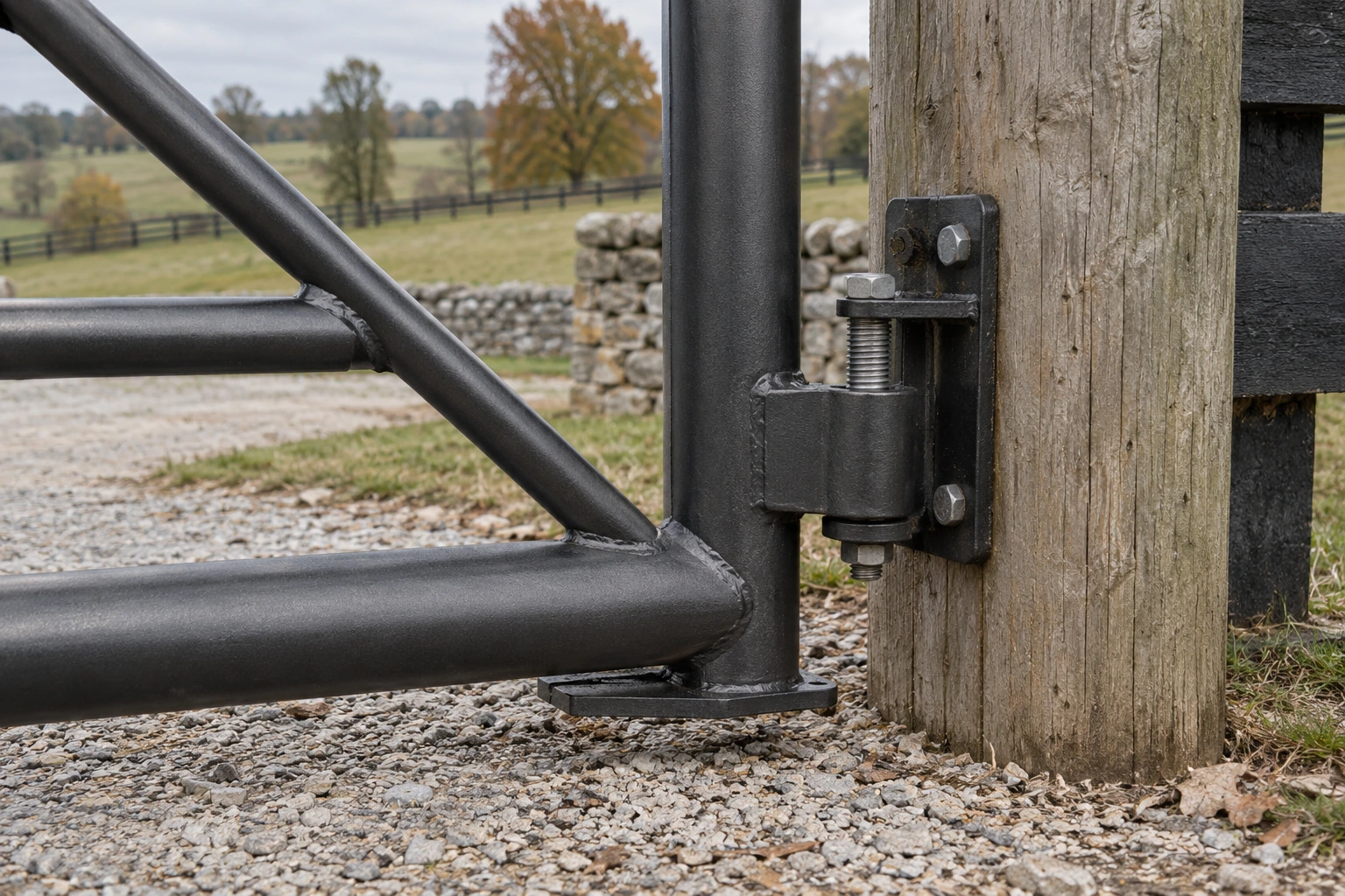 Close-up hardware detail for Farm & Ranch Metal Gates in Lexington, KY