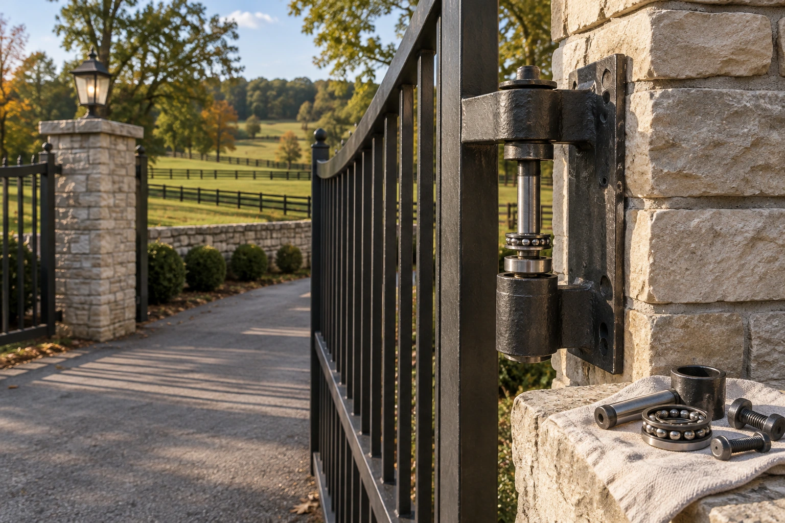 Black steel gate installation for Metal Gate Hinge & Hardware Repair in Lexington, KY