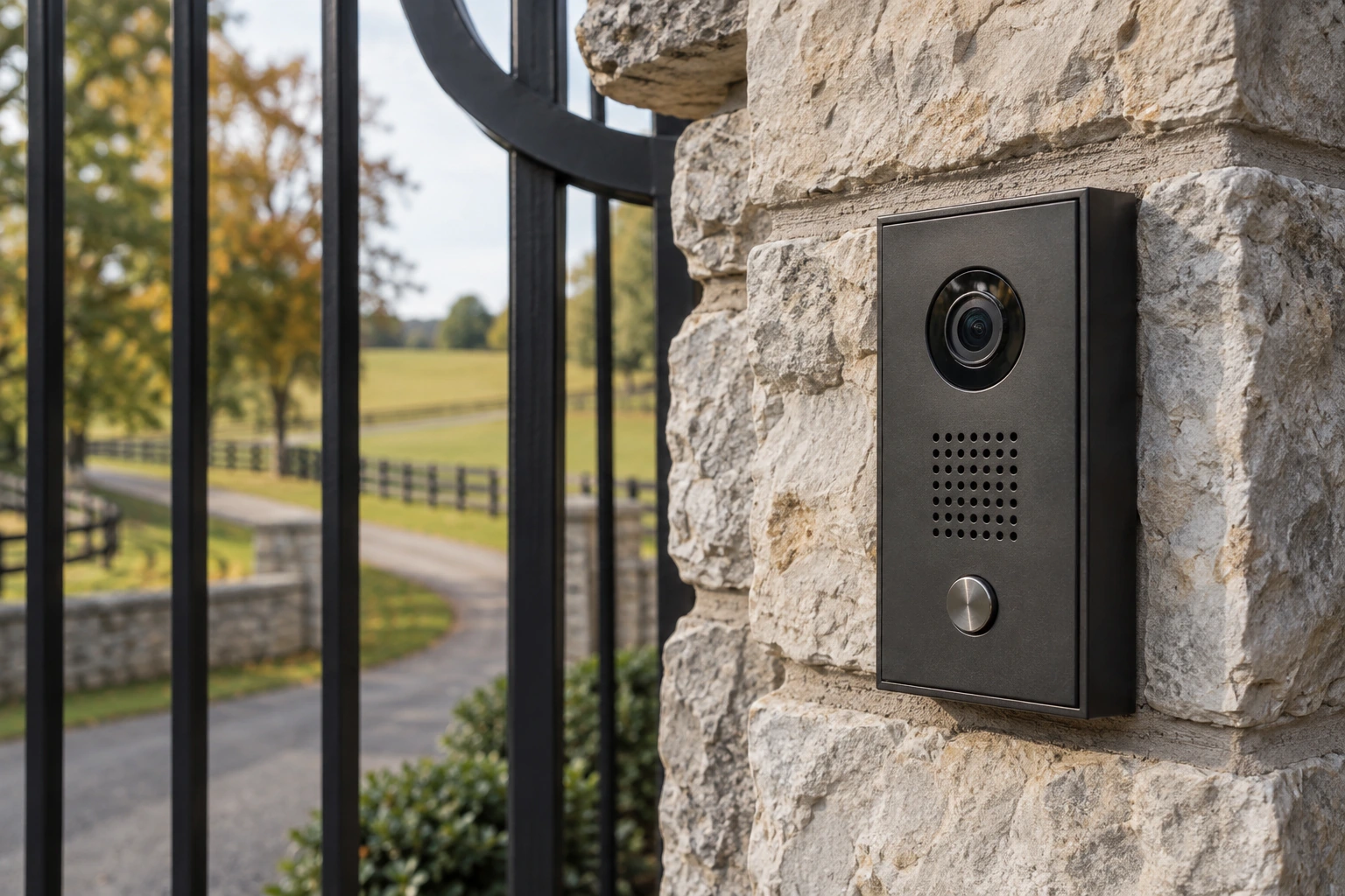 Close-up hardware detail for Metal Gate Intercom Installation in Lexington, KY