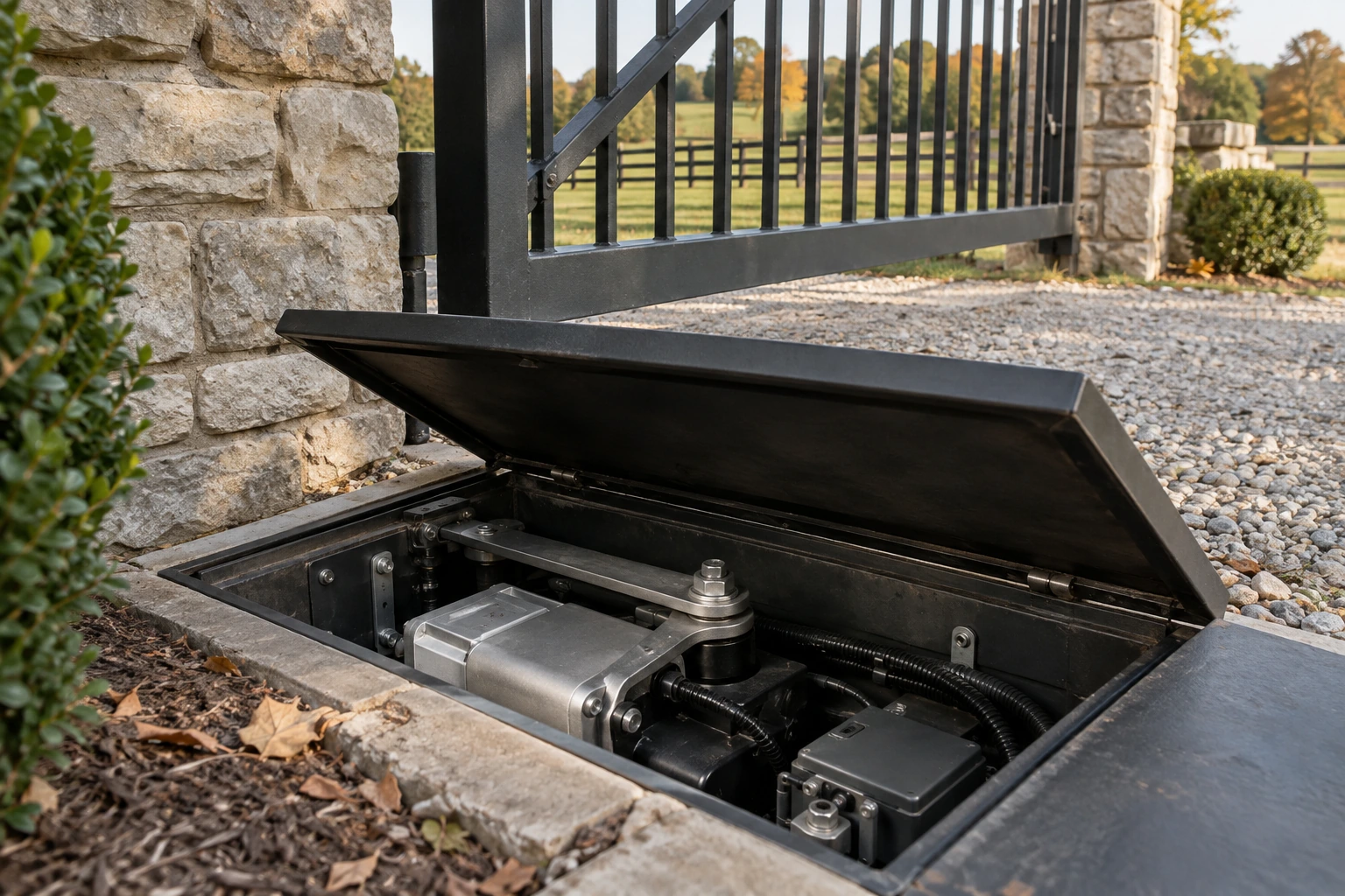 Close-up hardware detail for Metal Gate Operator Installation in Lexington, KY
