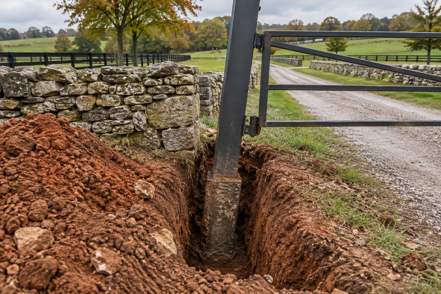 Black steel gate installation for Metal Gate Post & Foundation Repair in Lexington, KY