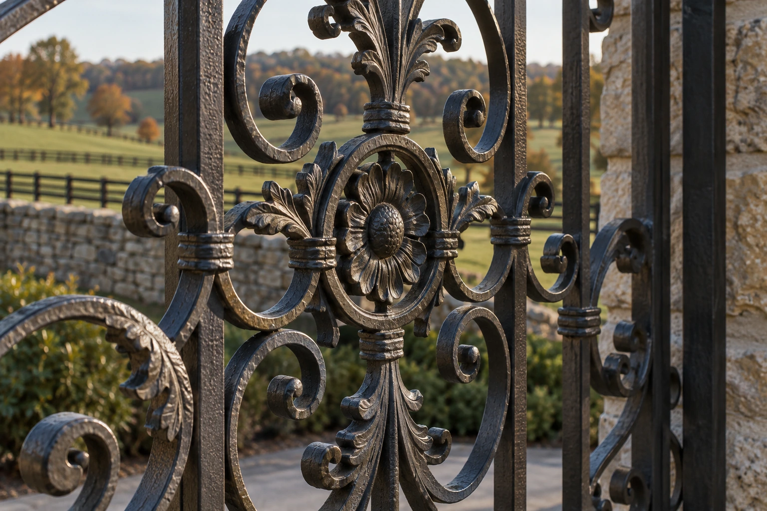 Close-up hardware detail for Ornamental Metal Gates in Lexington, KY
