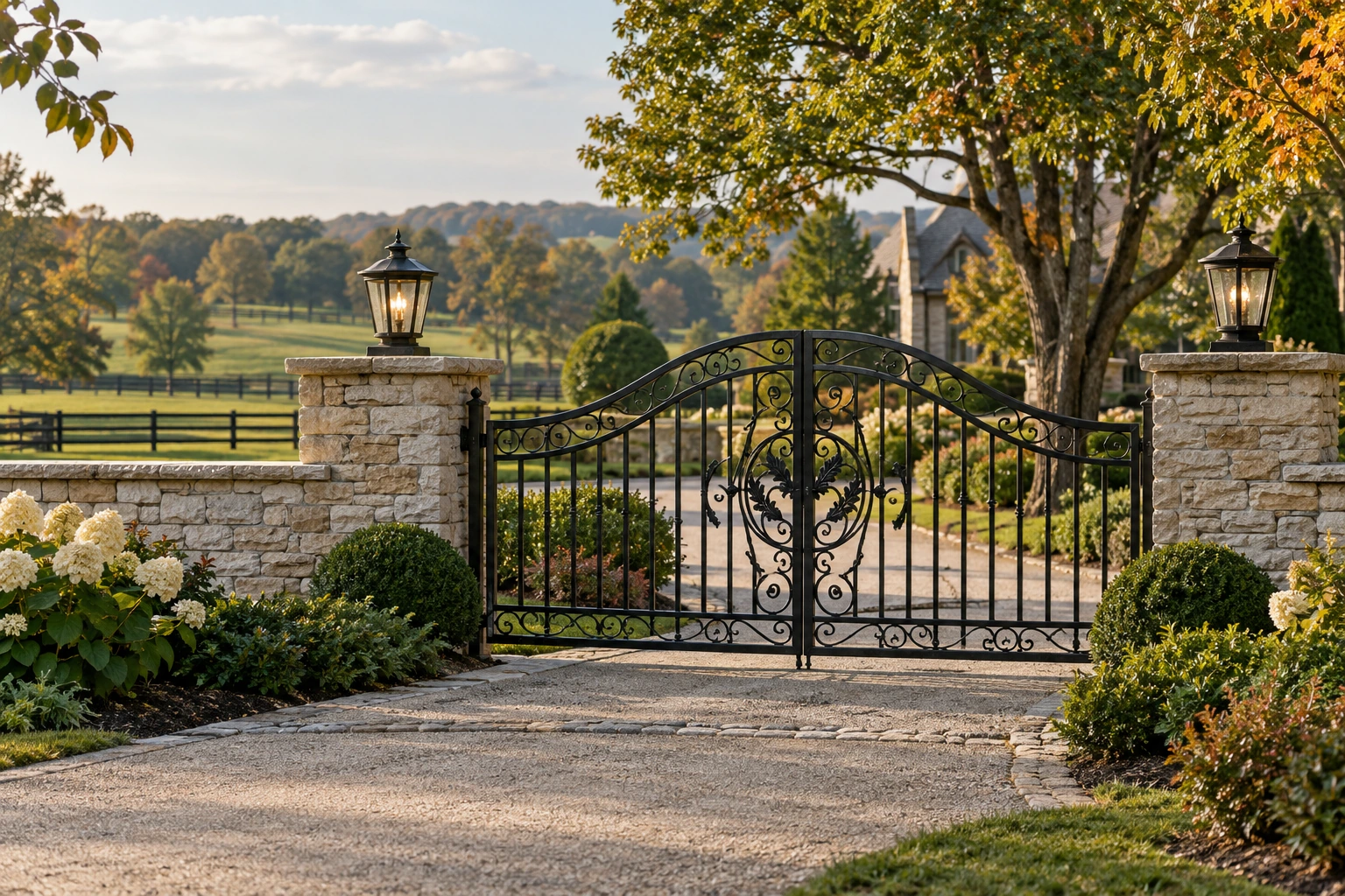 Black steel gate installation for Ornamental Metal Gates in Lexington, KY