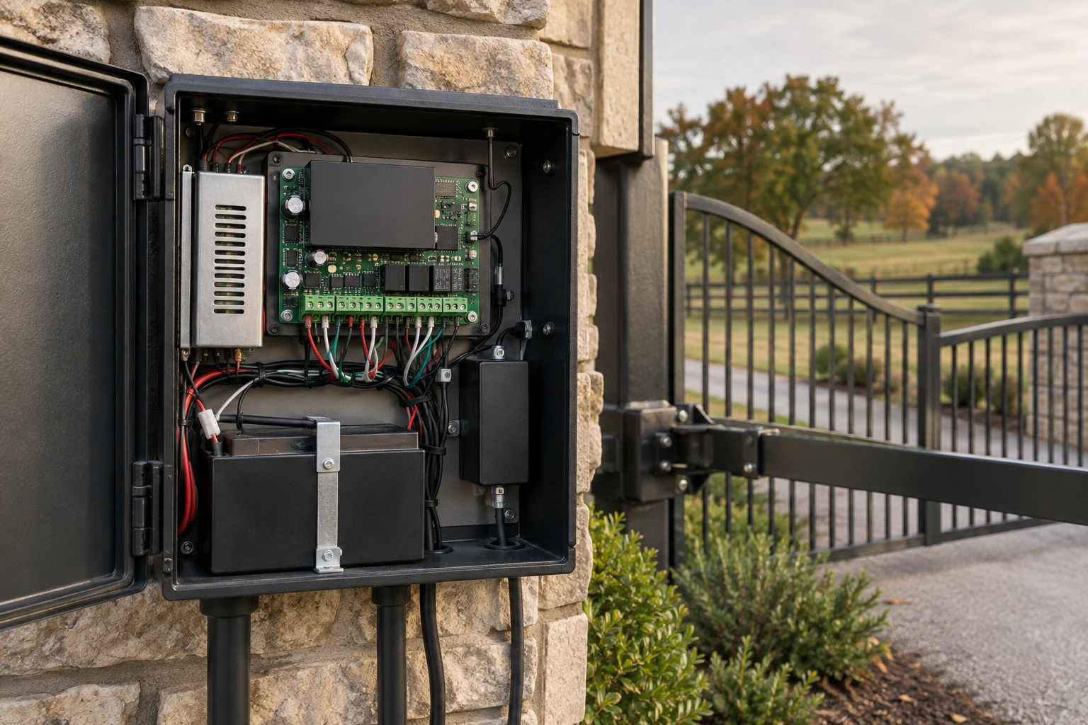 Close-up hardware detail for Remote Control Metal Gate Installation in Lexington, KY