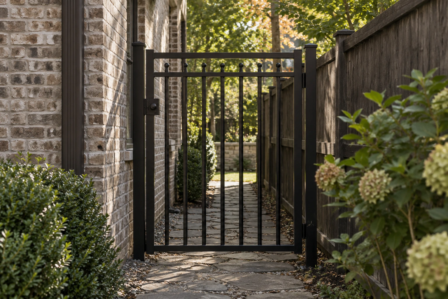 Black steel gate installation for Side Yard Metal Gates in Lexington, KY