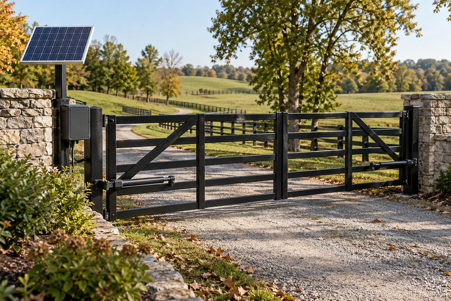 Black steel gate installation for Solar Metal Gate Opener Installation in Lexington, KY